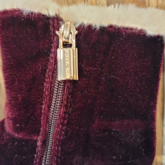 Michael Kors Baby Sweet Red Velvet & Faux Fur Booties - Picture 3 of 12